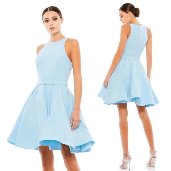 LEENA for MAC DUGGAL Jewel Neck Fit & Flare Sleeveless Dress in Ice Blue Size 6 - Picture 1 of 10